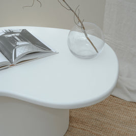 Mediterranean inspired coffee table sculptural shape