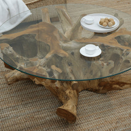 Handcrafted teak root coffee table natural textures