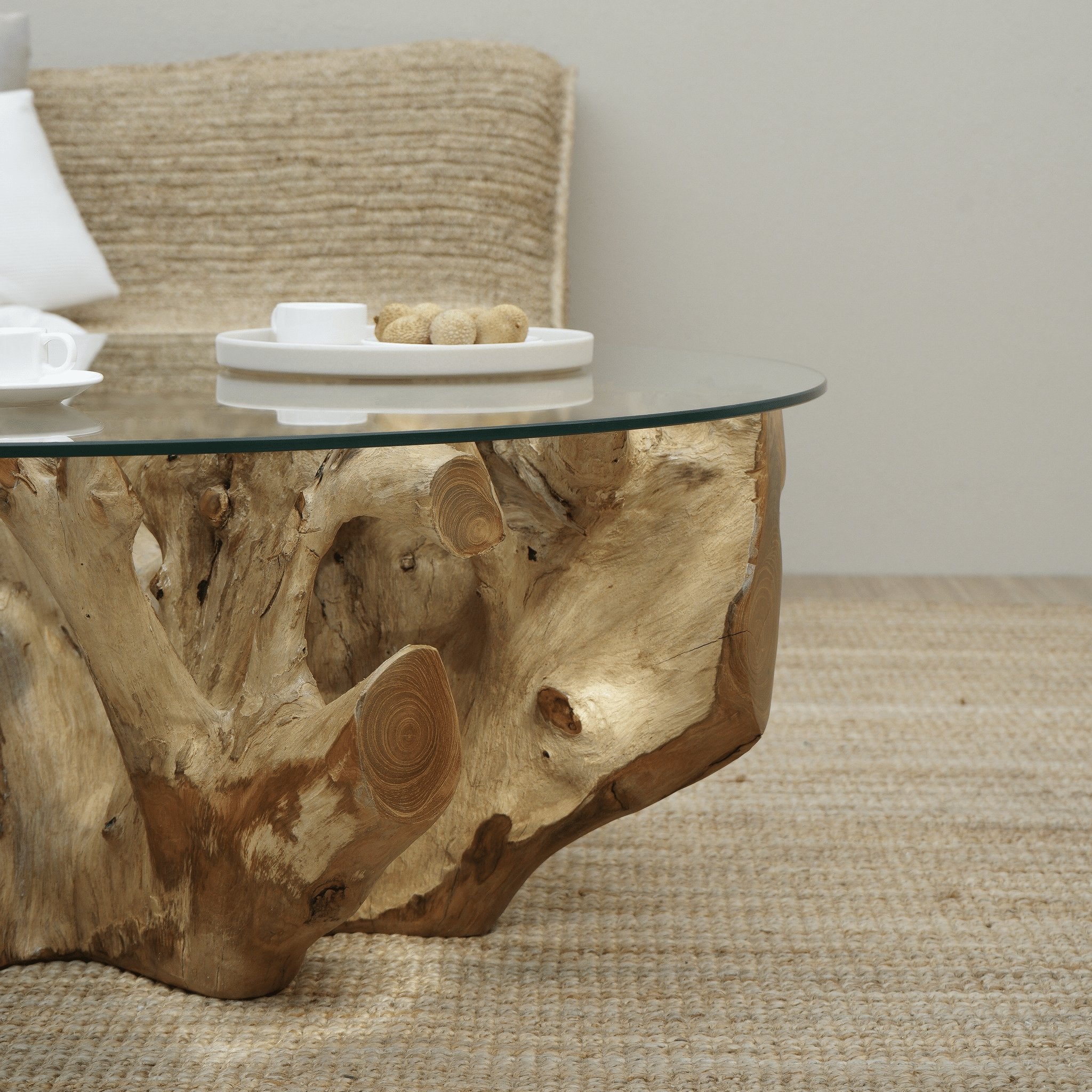 Unique teak root coffee table living room styling