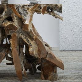 Solid teak root console furniture by Wood Culture