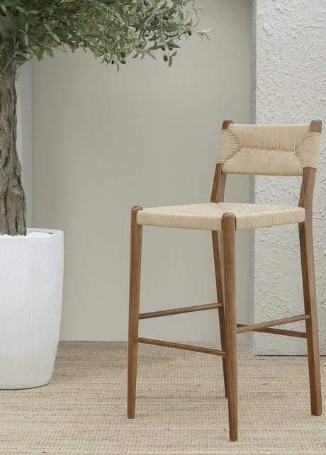 Juniper bar chair in solid wood with woven rope seat and back